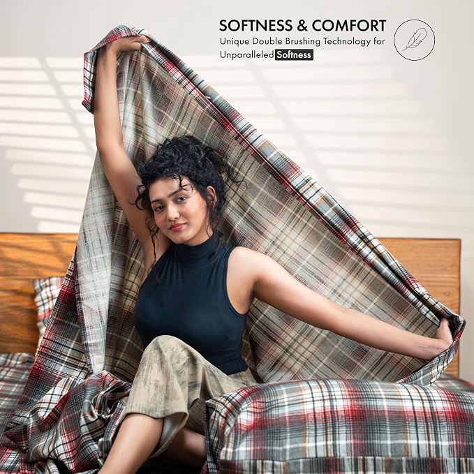 RUVANTI Flannel Sheets Queen Size - 100% Cotton Double Brushed Bed Sheets, Deep Pockets 16 Inches Queen Sheet Set, All Seasons Breathable & Extra Soft - Warm & Cozy, 4 Piece, Halloween Check