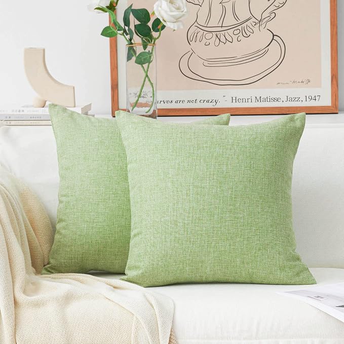 Home Brilliant Sage Green Pillow Covers Decor Textured Linen Throw Pillow Covers for Bed Couch Decor, 20x20 inch(50x50cm), Grass Green
