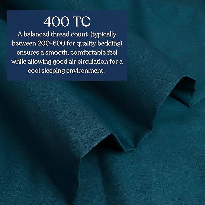 GOTS Certified 100% Organic Cotton Percale Duvet Cover Set 400TC, Smooth & Breathable, Duvet for Hot Sleepers with 8 Internal Ties, (Midnight Blue, Queen - 3 Piece with 2 Standard Sham)