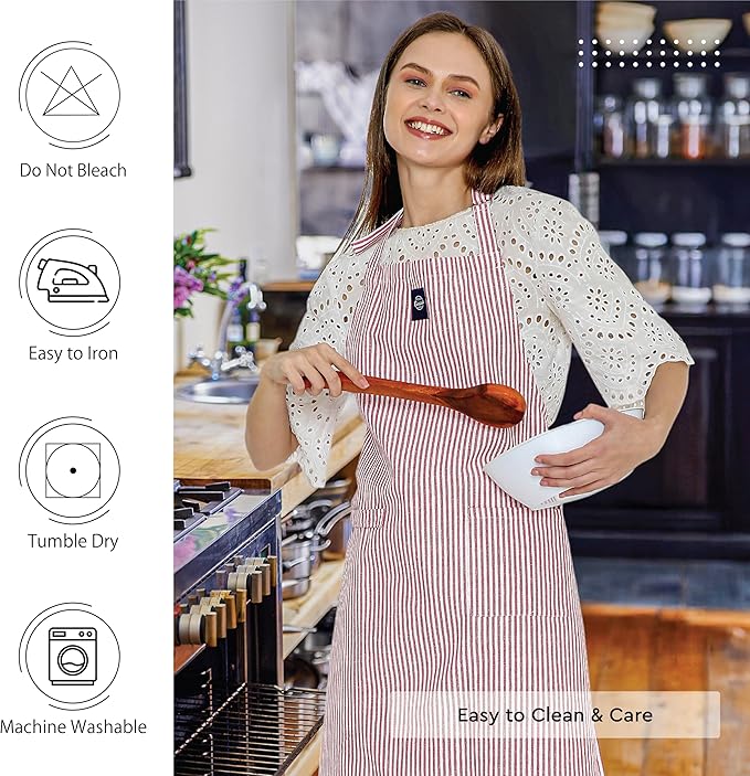 Encasa XO Cotton Kitchen Aprons for Women & Men with Pocket & Towel Loop, Adjustable Neck & Back Strap for Cooking, Baking