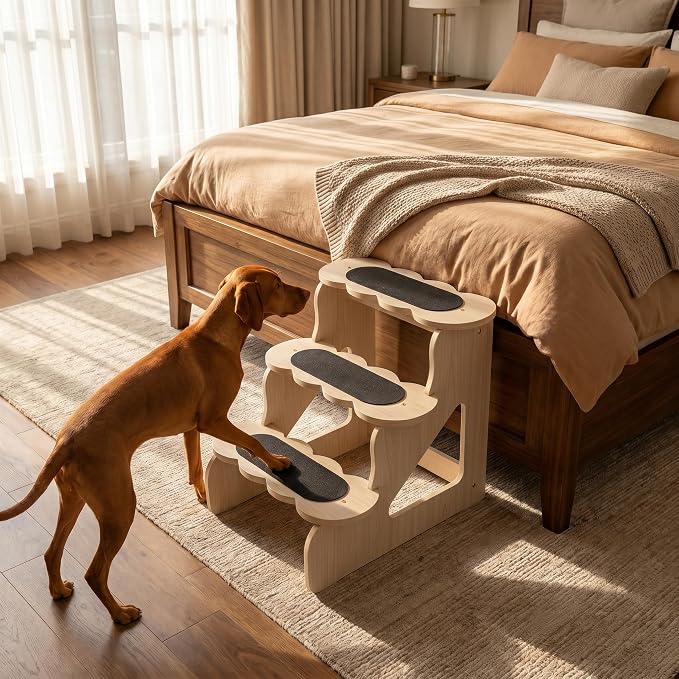Wood Dog Stairs for Bed | Trainer-Recommended Wood Ramp Steps – Sturdy Support for Small & Senior Dogs
