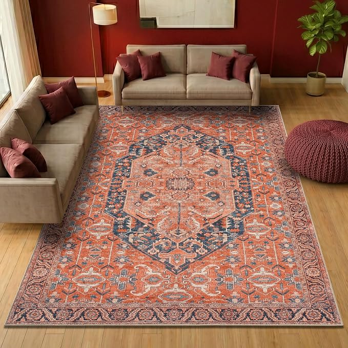 Keen Home Design 9x12 Rug - Machine Washable Area Rug with Non-Slip Backing, Ideal for Living Room, Dining Room, Bedroom - Vintage, Easy Clean, Durable, Low Pile Rug - (9' x 12')