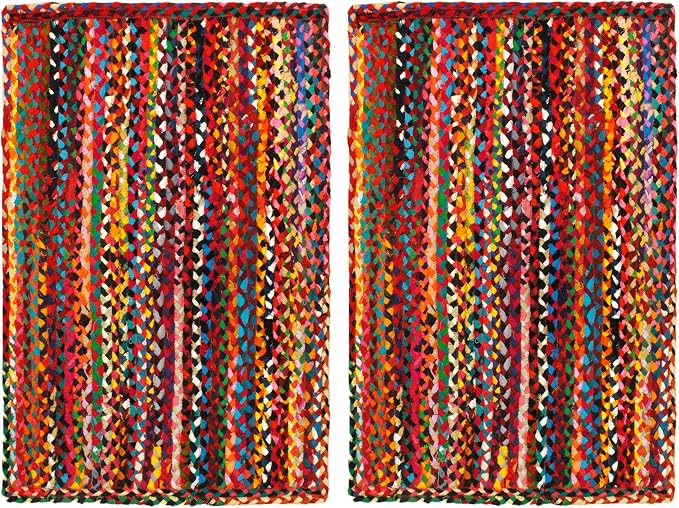 COTTON CRAFT Cotton Chindi Braid Rag Rug - 2-Pack Handwoven Reversible Accent Area Rugs - Boho Farmhouse Rustic Décor - Recycled Cotton - 2 x 3 ft - Multicolor