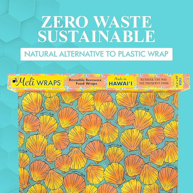 Meli Wraps - Reusable Beeswax Wrap Roll, Zero Waste Beeswax Wraps for Covering Food, Kitchen Roll for Food Storage, 13.5 x 42, Shells