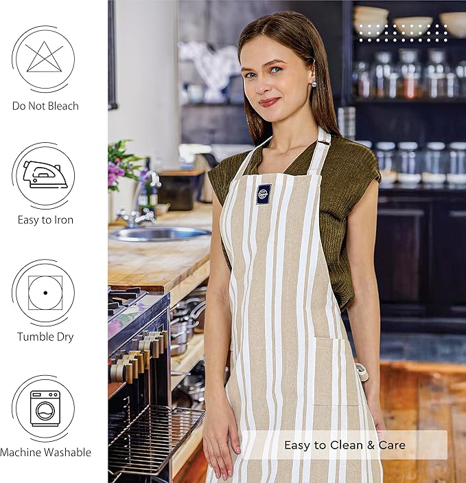 Encasa XO Cotton Kitchen Aprons for Women & Men with Pocket & Towel Loop, Adjustable Neck & Back Strap for Cooking, Baking