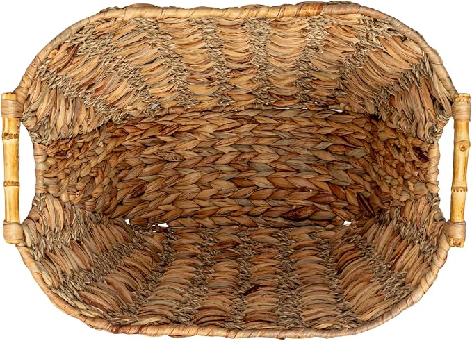 Household Essentials Water Hyacinth Seagrass Scoop Basket with Bamboo Handle, Natural