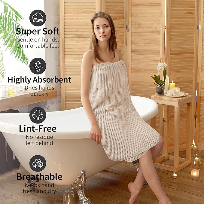 MICROFI New Microfiber Waffle Bath Towels, 2 Pieces, Soft, Absorbent, Fast Drying, Lint Free 430 GSM (Gray+Champagne)