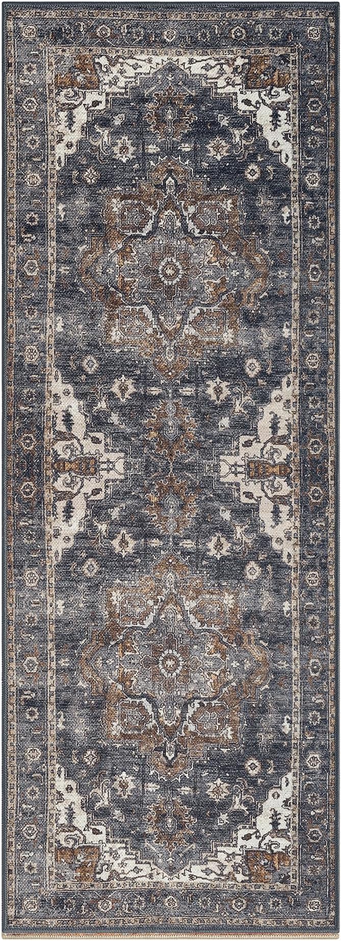 Keen Home Design 30"x84" Rug - Machine Washable Runner Rug with Non-Slip Backing, Ideal for Hallway, Entryway, Kitchen, Laundry Room - Vintage, Easy Clean, Durable, Low Pile Rug - (2'6" x 7')