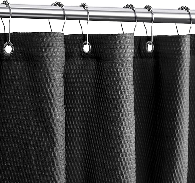 Tititex Solid Black Cloth Fabric Shower Curtain Liner with 2 Magnets - Texture Soft Hotel Quality Waterproof Shower Liner, Light-Weight & Machine Washable 36x72 inch
