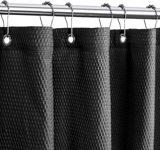 Tititex Solid Black Cloth Fabric Shower Curtain Liner with 2 Magnets - Texture Soft Hotel Quality Waterproof Shower Liner, Light-Weight & Machine Washable 36x72 inch