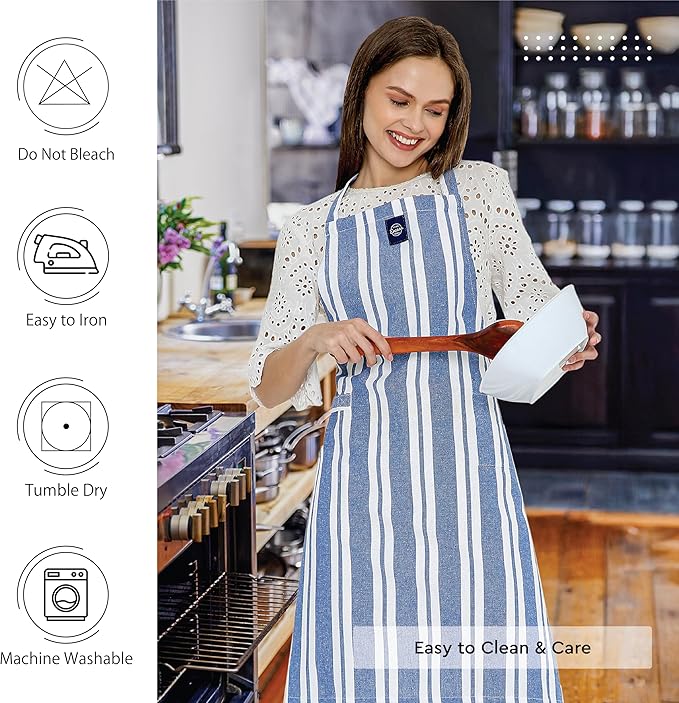 Encasa XO Cotton Kitchen Aprons for Women & Men with Pocket & Towel Loop, Adjustable Neck & Back Strap for Cooking, Baking