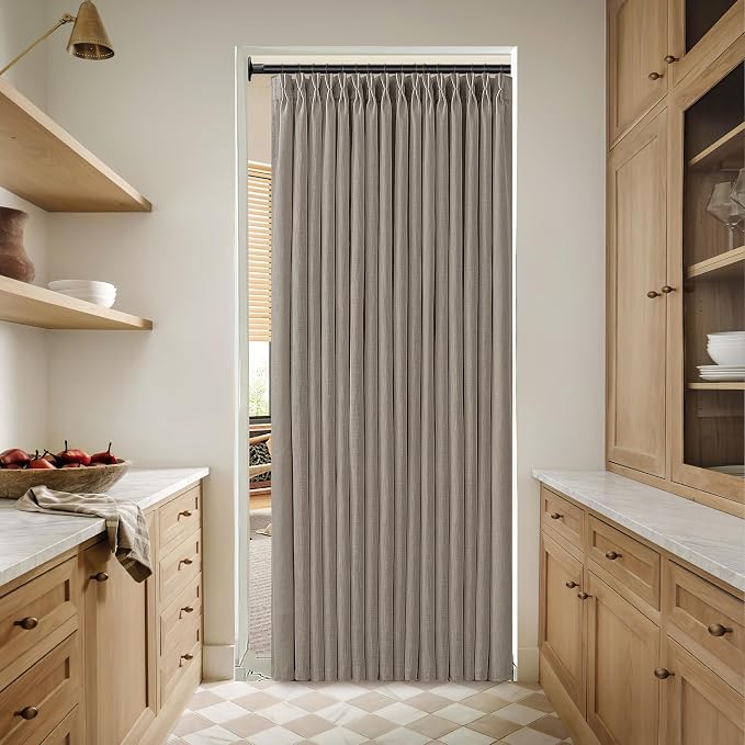 Textured Semi Sheer Burlap Curtains 72 Inches Long Neutral Country Tan Brown Flax Linen Light Filtering Pinch Pleated Curtains Back Tab for Door Cabin Closet 2 Panels Set Burlywood Birch Taupe