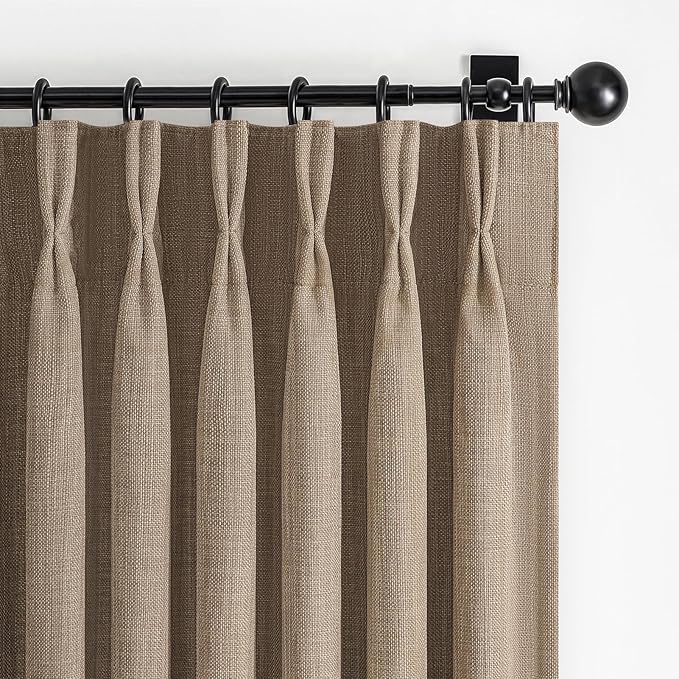 Blackout Rust Brown Pinch Pleat Curtains 84 Inch Long for Bedroom 2 Panels Set, Memory Trained Double Layer Thick Linen Insulated Noise Cancelling Farmhouse Privacy Window Curtain & Drapes 7FT Length