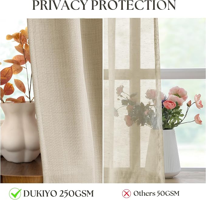 Oatmeal 92 Inch Long Curtains for Living Room Dining Semi Sheer Privacy Grommet Flax Burlap Linen Drapes Elegant Boho Farmhouse Bay Window Curtains 92 Inches Long 2 Panels Set Moss Green 52x92