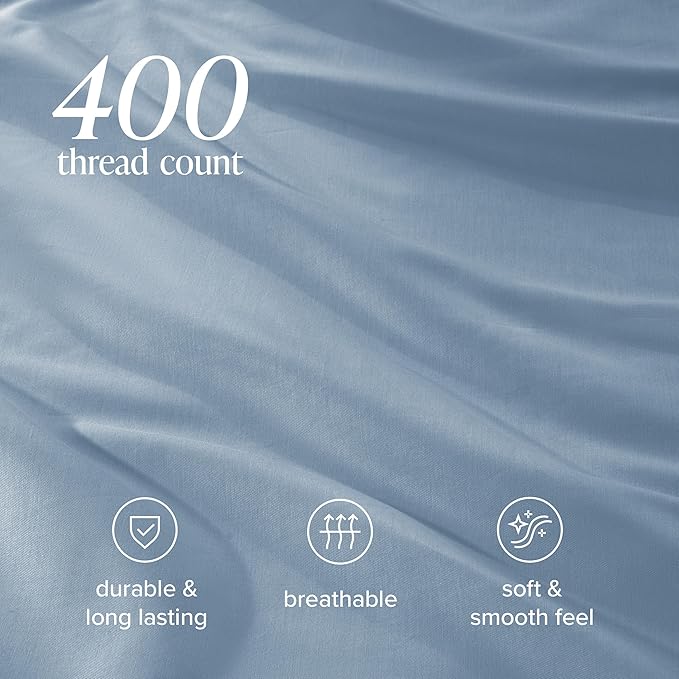 Bare Home 100% Organic Cotton Sateen Duvet Cover Set - Extra Long Size - 400 Thread Count - Smooth Sateen Weave - Warm & Luxurious - Duvet Cover (Twin/Twin XL, Dusty Blue)
