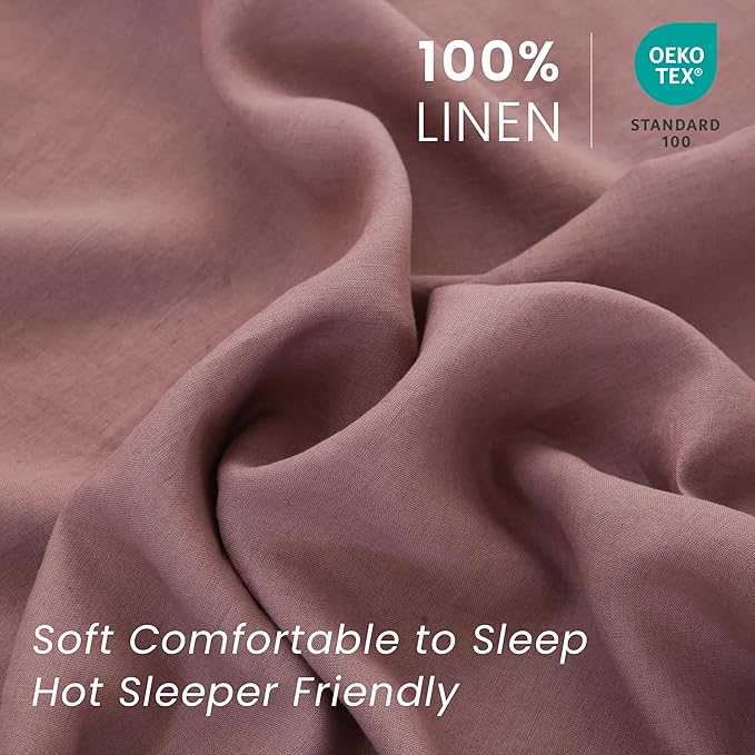 100% French Linen Pillowcases with Embroidery - Pack of 2 - Washed Solid Color Natural Flax Soft Breathable - Purple, 20'' x 40''