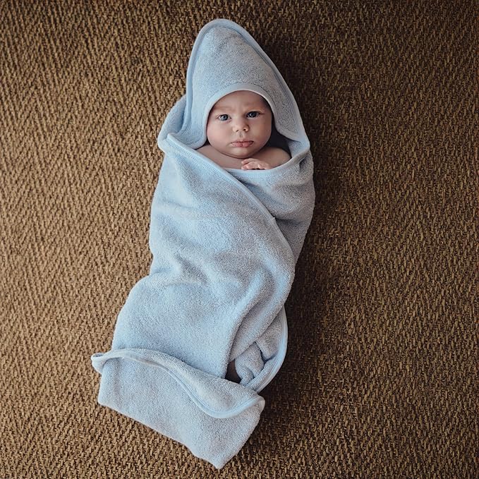 Hooded Baby Towels – 100% Organic Cotton Baby Bath Towels – Baby Boy Newborn Essentials - Super-Soft and Absorbent.(Baby Blue)
