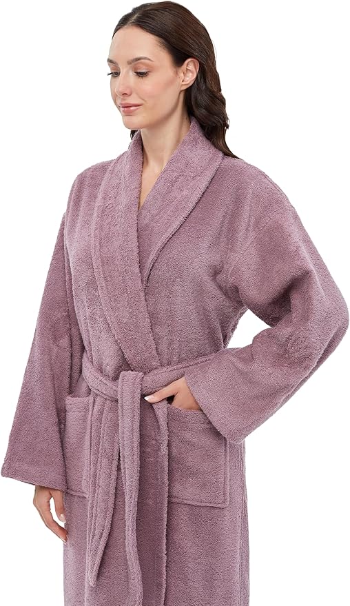 Arus Women's Shawl Collar Robe, Turkish Terry Cotton Bathrobe,with Regular and Full Length Options