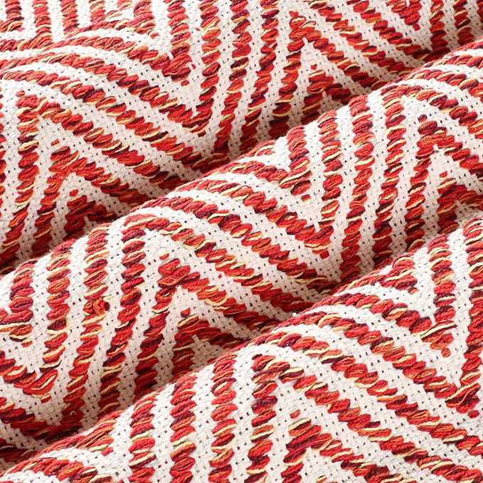 Cotton Chevron Hand Woven Area Runner Rug 2x6 Feet - Red, Farmhouse Decorative Floor Runners Ideal for Hallways, Kitchen, Bedroom | Nursery Durable Geometric Reversible Living Space Patio Mats