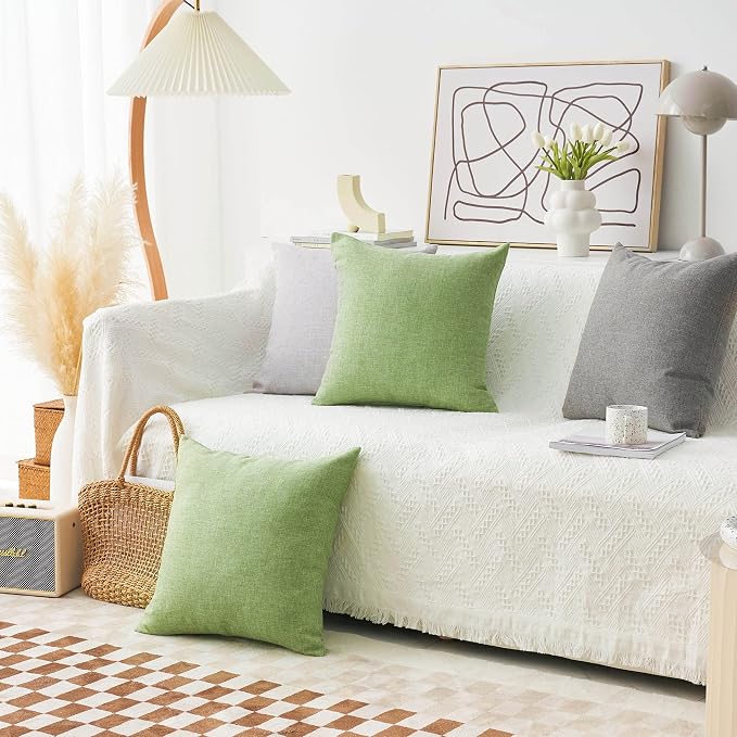Home Brilliant Sage Green Pillow Covers Decor Textured Linen Throw Pillow Covers for Bed Couch Decor, 20x20 inch(50x50cm), Grass Green