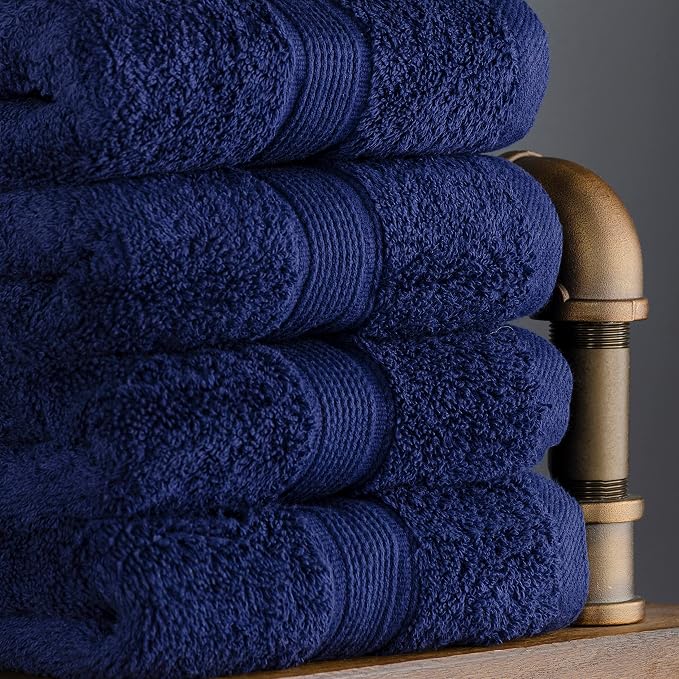 Superior Organic Cotton Solid Accessories for Bathrooms Towel Set, 12PC, Navy Blue 12 Piece