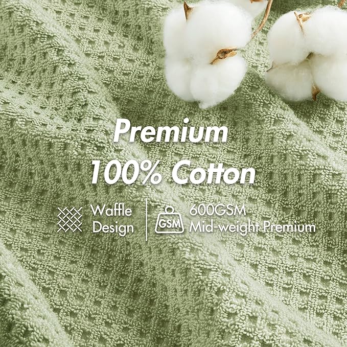 Madison Park Spa Waffle 100% Cotton Luxurious Towel Set, Premium Texture Waffle Weave, Highly Absorbent, Quick Dry, Hotel & Spa Quality Wash Clothes for Bathroom, Assorted Sizes, Sage Green 6 Piece