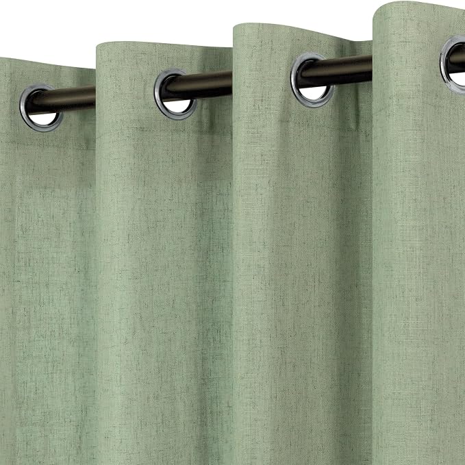 Pitalk Farmhouse Curtains Light Sage Linen Living Room Drapes Light Filtering Green Semi Sheer Window Treatment for Bedroom Luxurious Elegant Country Rustic Grommet Dining Room 84 Inch Length 2 Panels