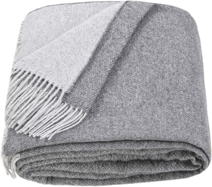 LYHome Merino Wool Blanket - Warm Throw for Cold Weather, Warmest Travel Outdoor Camping Blankets, Picnic Army and Military Throws, Comforter Soft & Cozy (55" x 79" Grey - Light Grey Double-Sided)