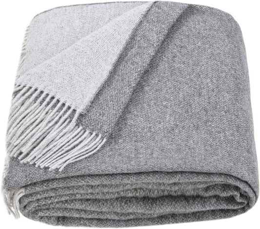 LYHome Merino Wool Blanket - Warm Throw for Cold Weather, Warmest Travel Outdoor Camping Blankets, Picnic Army and Military Throws, Comforter Soft & Cozy (55" x 79" Grey - Light Grey Double-Sided)