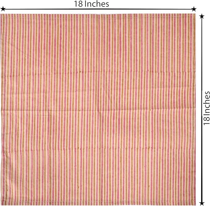 The Home Talk 100% Cotton Fall Cloth Designer Dinner Napkins, Handblock Print, Washable Durable Linen for Everyday Use Wedding Parties Outdoors Thanksgiving I 18 X 18 Inches I Set of 6 | Stripes