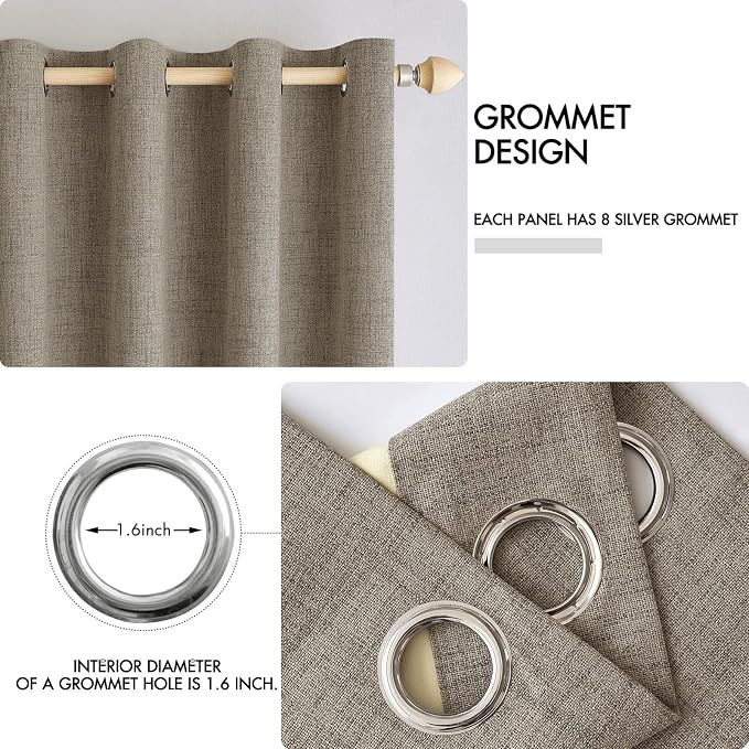 MIULEE 100% Blackout Linen Textured Curtains for Bedroom Solid Thermal Insulated Faux Linen Grommet Room Darkening Curtains & Drapes Luxury Decor for Living Room 52 x 108 Inch (2 Panels)