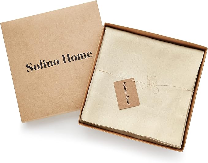 Solino Home European Flax Linen Curtain Beige, 52 x 96 Inch Light Filtering Rod Pocket Curtain 96 Inch, 100% Pure Linen Window Treatment for Living Room, Bedroom - 1 Panel