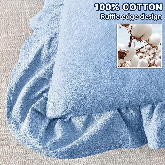 AmHoo Pack of 2 Throw Pillow Covers 100% Cotton Pre Washed Ruffle Decorative Pillowcase Cushion for Couch Sofa Bedroom 20 x 20-Inch Light Blue