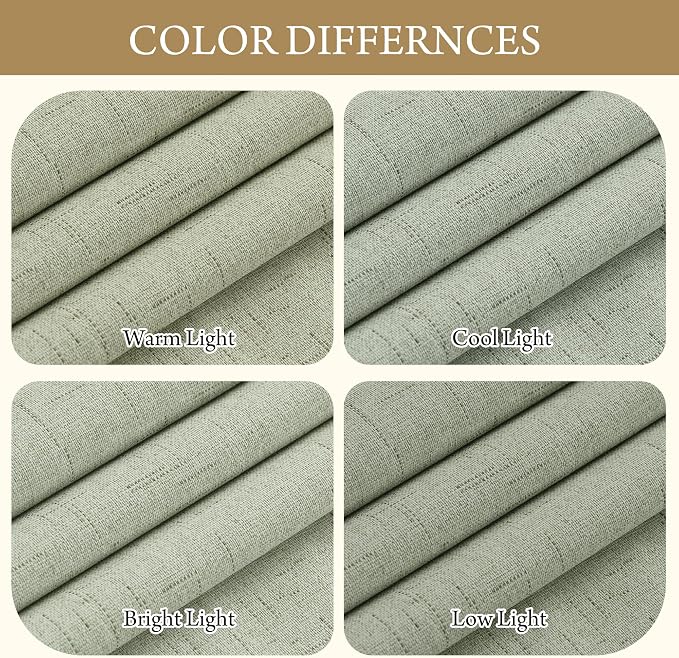 RYB HOME 100% Blackout Sage Green Linen Curtains, Extra Long Light & Heat Blocking Thermal Privacy Protection Neutral Window Drapes for Living Room Bedroom, 52" W x 108" L, 2 Panels Set