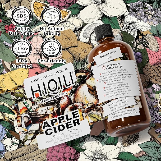 HIQILI Apple Cider Fragrance Oil for Diffuser, Candle & Soap Making | for Home, Car & Office Essential Oil Aromatherapy, Luxury Wine Scented - 5.07 Fl Oz / 150 ML