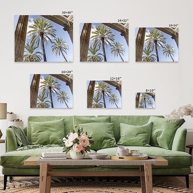 Monem Art Palermo Palm Trees Sicily Print - Tropical European Architecture Poster - Wall Decor for Living Room, Bedroom or Office - 24x32 Gold Framed CANVAS Wall Art by Mareike Bohmer