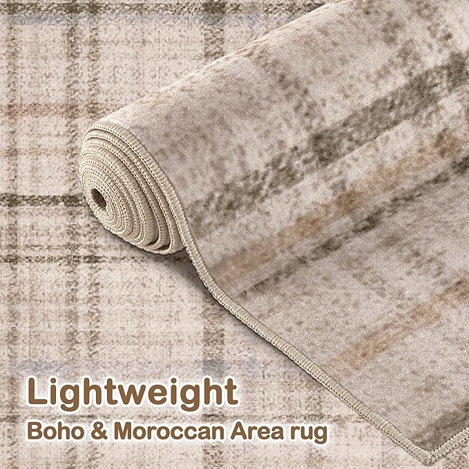 Tortania Area Rug Living Room Rugs - 10x12 Washable Large Soft Neutral Boho Moroccan Bohemian Farmhouse Rug Indoor Floor Carpet for Bedroom Under Dining Table Home Office Decor - Taupe