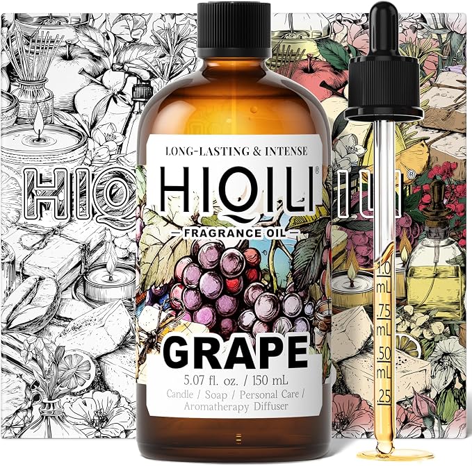 HIQILI Grape Fragrance Oil for Diffusers, Perfume & Room Spray - 5.07 Fl Oz | for Making Candles, Hand Soap, Air Freshener, Long Lasting Fruity Scents - 150 ML