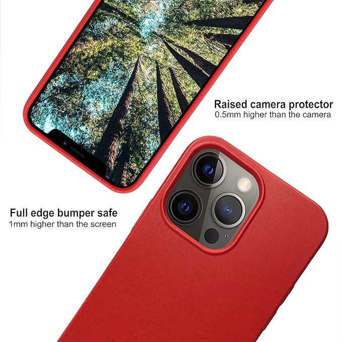 eplanita Eco Mobile Phone Case Compatible with iPhone 13 Pro Max, Plant Fiber, Drop Protection Cover, Durable and Sustainable (for iPhone 13 Pro Max, Red)