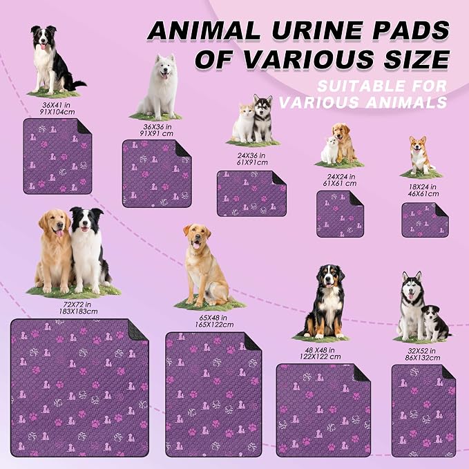 WanpeeGoo Washable Pee Pads, Puppy Pee Pad for Dogs, 2 Pack Absorbent Reusable Training Dog Pads Pet Puppy Pads, Non-Slip Potty Pads for Whelping, Playpen, Crate, Bed, Purple 36"x36"