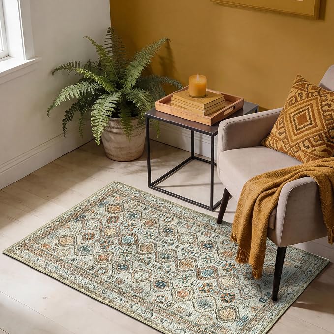 Keen Home Design 2x3 Rug - Machine Washable Entry Rug with Non-Slip Backing, Ideal for Enteryway, Kitchen, Bathroom, Laundry Room - Vintage, Easy Clean, Durable, Low Pile Rug - (2' x 3')