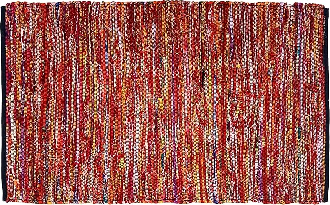 Ramanta Home Cotton Chindi Hand Woven Rug - 3x5 ft Multi Color, Reversible Area Rugs for Living Room, Kitchen, Bedroom, Biodegradable Bohemian Throw Carpet for Hpme & Office Patio - 36x60 Inches