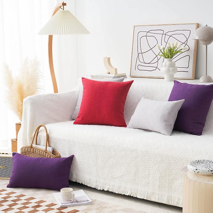 Home Brilliant Lumbar Pillow Covers Lined Linen Burlap Rectangular Accent Throw Cushion Cover for Bedroom, 12x20 inches, Set of 2, Purple