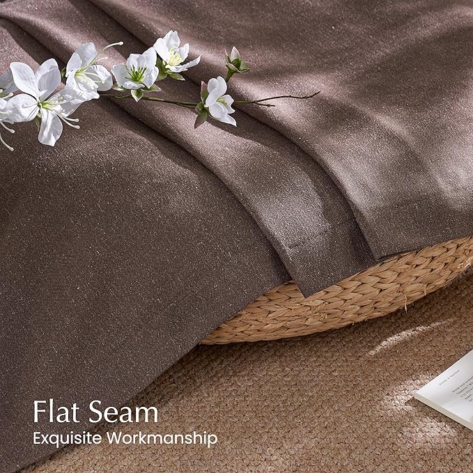 NICETOWN Linen Brown Curtains 102 inches Long for Bedroom, Rod Pocket & Back Tab Privacy Added with Light Filtering Thick Flax Linen Burlap Window Treatments for Living Room, W55 x L102, 2 Panels