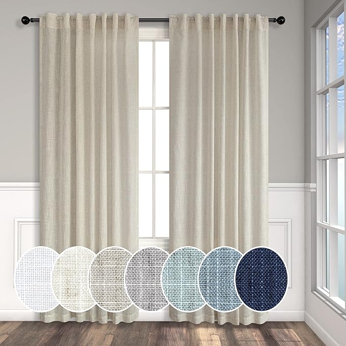 Pitalk Beige Curtains 78 Inches Long for Sliding Glass Door 2 Panels Set Rod Pocket Tab Modern Farmhouse Semi Sheer Flax Linen Drapes Light Curtains for Living Room Pinch Pleated Look 52 x 78 Length