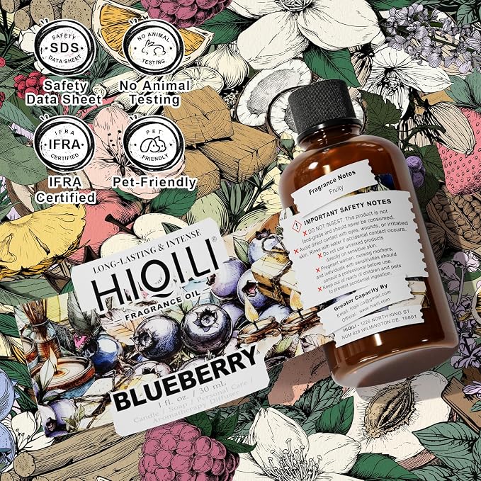 HIQILI Blueberry Fragranc Oil for Soap & Candle Making Supplies - 1 Fl Oz | Fruity Scents for Reed Diffuser Oil Refill, Add to Lotion, Body Wash, Bath Bombs - 30 ML