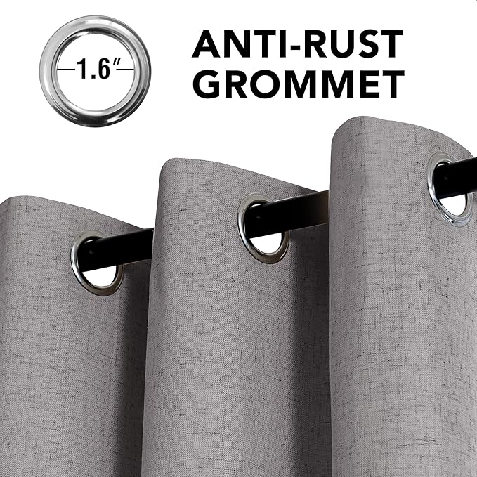 H.VERSAILTEX Linen Curtains 100% Blackout Curtains for Bedroom 120 inch Long Full Light Blocking Nature Linen Blended Window Curtains for Living Room Nickel Grommet (2 Panels, Heathered Dove)