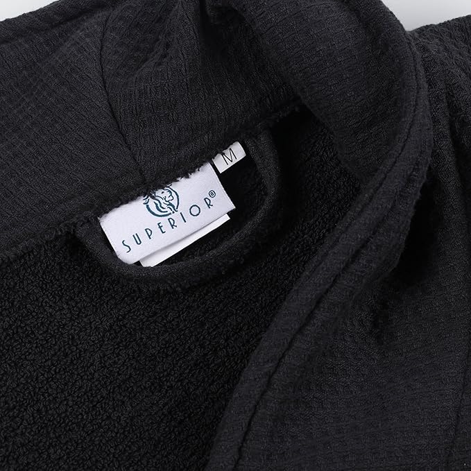 Superior Waffle Weave Cotton Unisex Bathrobe with Belt, Soft and Absorbent Robe for Men and Women Bath Essentials Robes