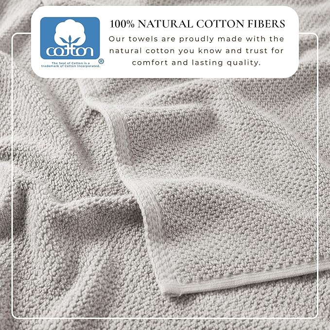 Great Bay Home 100% Cotton 4 Pack 54x27 Bath Towel Set - Absorbent, Quick-Drying, Durable Towels for Bathroom Decor - Low-Twist, Two-Ply Fibers (Light Grey)
