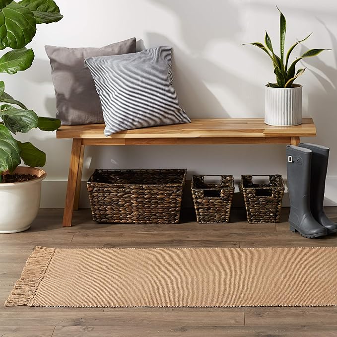 DII Woven Rugs Collection Ribbed Reversible Cotton, Runner, 2 ft 6 in x 6 ft, Stone & Off-White